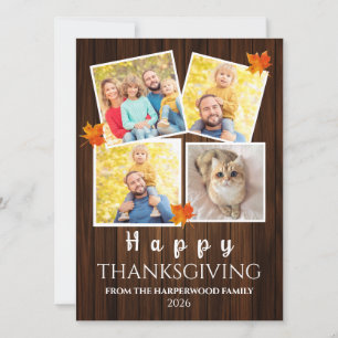 Rustic Wood Fall thanksgiving family 4 photo Holiday Card