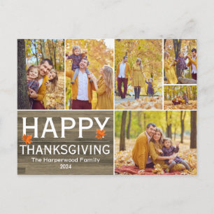 Rustic Wood Fall thanksgiving family photo collage Holiday Postcard