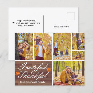 Rustic Wood Fall thanksgiving family photo collage Holiday Postcard