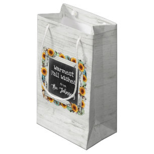 Rustic Wood Fall Thanksgiving Sunflower Pumpkins Small Gift Bag