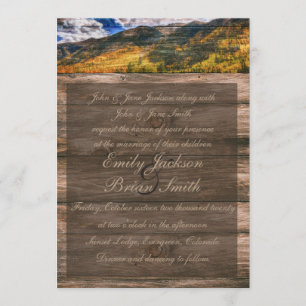 Rustic wood fall trees wedding invitations