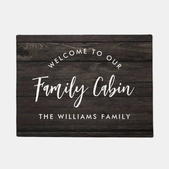 Rustic Wood Family Cabin Welcome Doormat (Front)