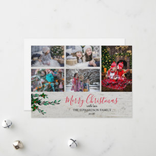 Rustic wood family collage berries Christmas Holiday Card