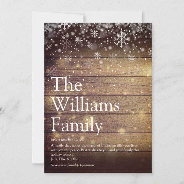 Rustic Wood Family Definition Christmas Message Holiday Card (Front)