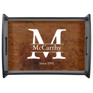 Rustic wood family name custom   serving tray