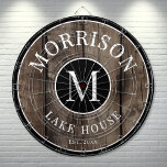 Rustic Wood Family Name  Dartboard<br><div class="desc">This simple and classic ornament design is perfect for celebrating your favourite getaway. The current version features the words "Lake House" on the front in a soft and elegant script, paired with a clean and modern serif font. Whether your retreat is on a quiet lake, a sunny beach, or in...</div>