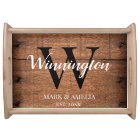 Rustic Wood Family Name Monogram Wedding Date