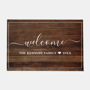 Rustic Wood Family Name Personalized Welcome Doormat