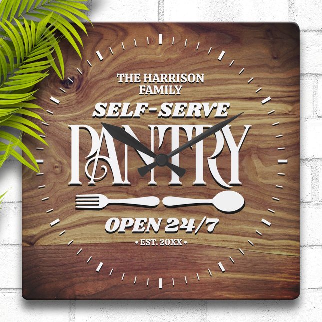 Rustic Wood Family Pantry Personalised  Square Wall Clock (Creator Uploaded)