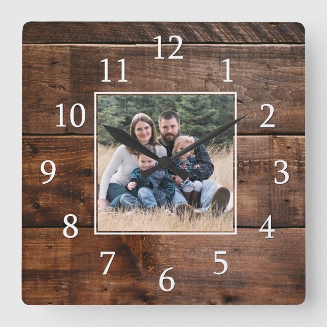 Rustic Wood Family Photo Clock (Front)