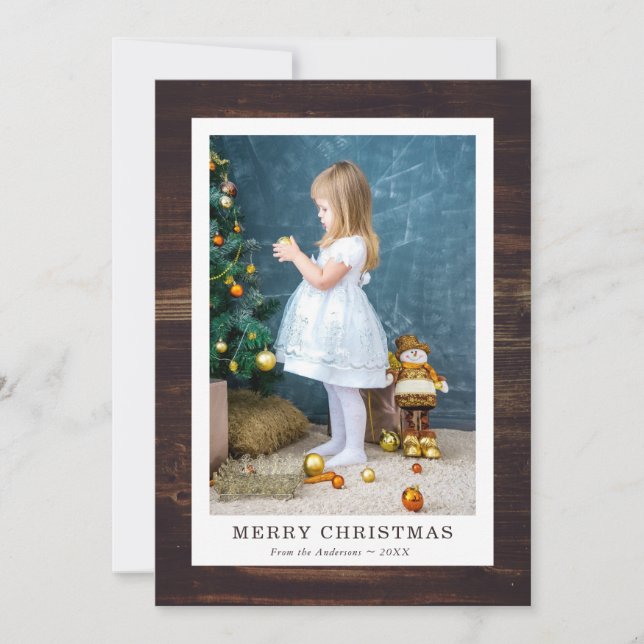 Rustic Wood Family Photo Merry Christmas Holiday Card (Front)