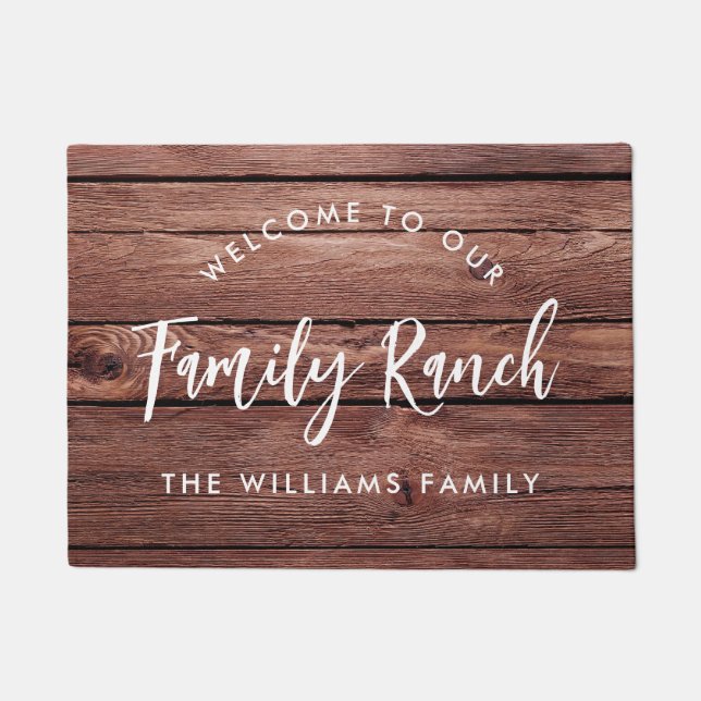Rustic Wood Family Ranch Welcome Doormat (Front)