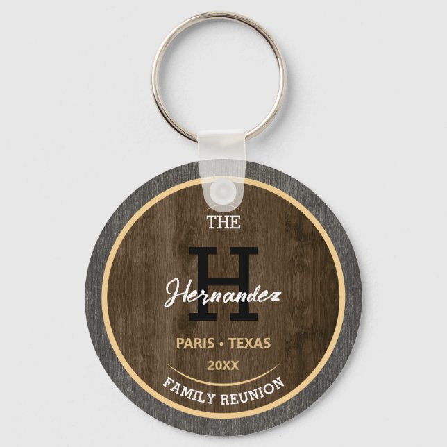 Rustic wood Family reunion Get together party Name Key Ring (Front)