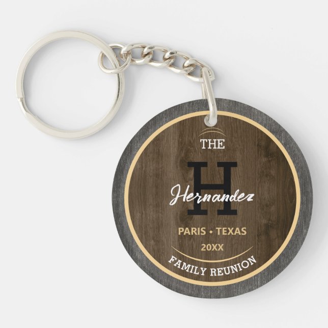 Rustic wood Family reunion Get together party Name Key Ring (Front)
