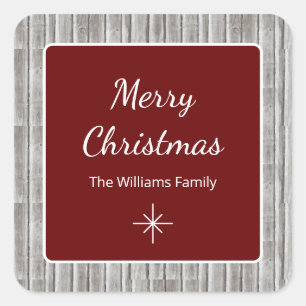 Rustic Wood Family Simple Christmas  Square Sticker
