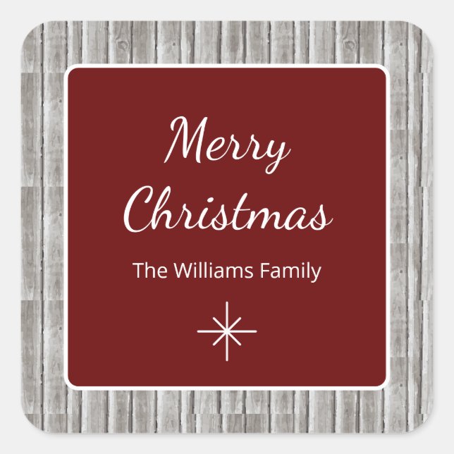 Rustic Wood Family Simple Christmas  Square Sticker (Front)