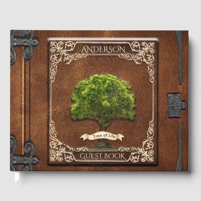 Rustic Wood Family Tree Guest Book (Front)