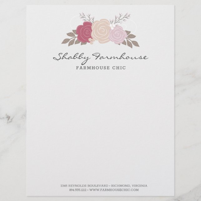 Rustic Wood Farmhouse Floral Rose Boutique  Custom Letterhead (Front)