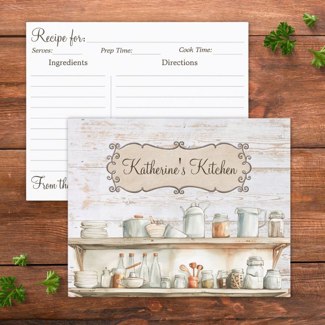 Rustic Wood Farmhouse Kitchen Family Recipe Card (Front and back)