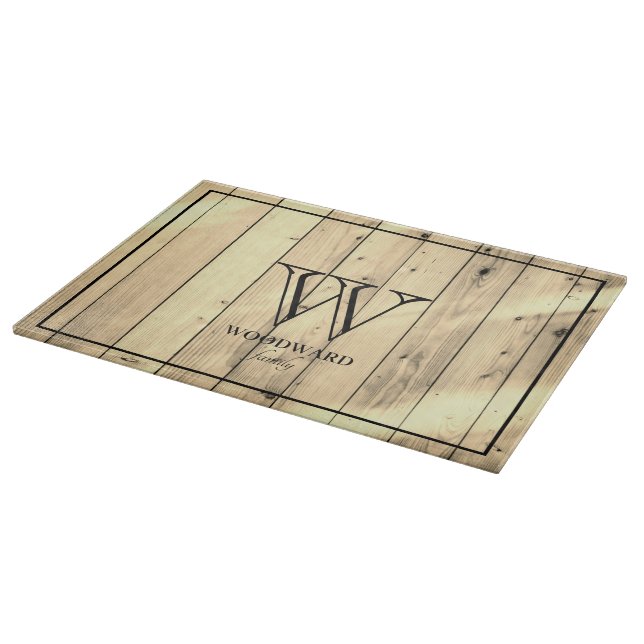 Rustic Wood Farmhouse Monogram  Cutting Board (Corner)
