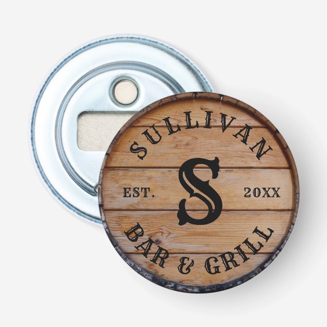 Rustic Wood Farmhouse Personalised Monogram Name Bottle Opener (Front)