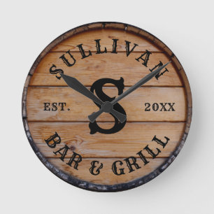 Rustic Wood Farmhouse Personalised Monogram Name Round Clock