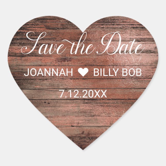 Rustic Wood Farmhouse Save the Date Monogram Heart Sticker (Front)
