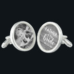 Rustic Wood Father Of The Bride Photo Cufflinks<br><div class="desc">The "Father Of The Bride Photo Cufflinks" are a beautifully crafted, heartwarming accessory that encapsulates the eternal bond between a daughter and her father on her wedding day. These cufflinks are designed with your favourite photo on one cufflink with the text "father of the bride" on the other allowing the...</div>
