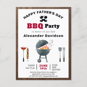 Rustic Wood Father's Day Photo BBQ Invitation Postcard