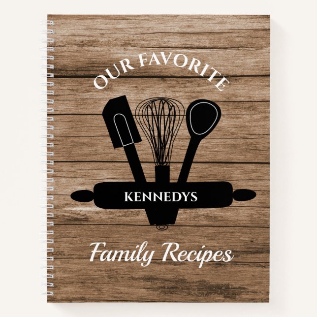 Rustic Wood Favourite Family Recipes Cookbook Notebook (Front)