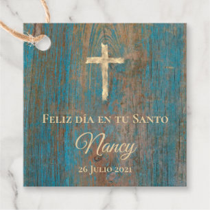 rustic wood Feliz dia en tu Santo Favour Tags