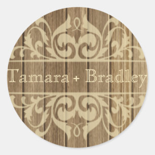 Rustic Wood Filigree Designer   brown tan Classic Round Sticker