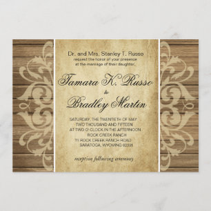 Rustic Wood Filigree Wedding   brown tan Invitation