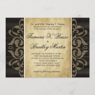 Rustic Wood Filigree Wedding   ebony tan Invitation
