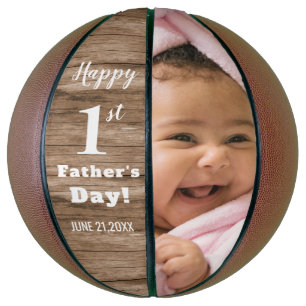 Rustic Wood First Father's Day Personalised  Photo Basketball