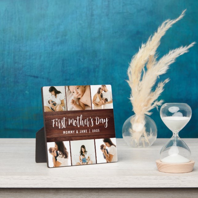 Rustic Wood First Mother's Day Photo Keepsake Gif Plaque (Insitu)