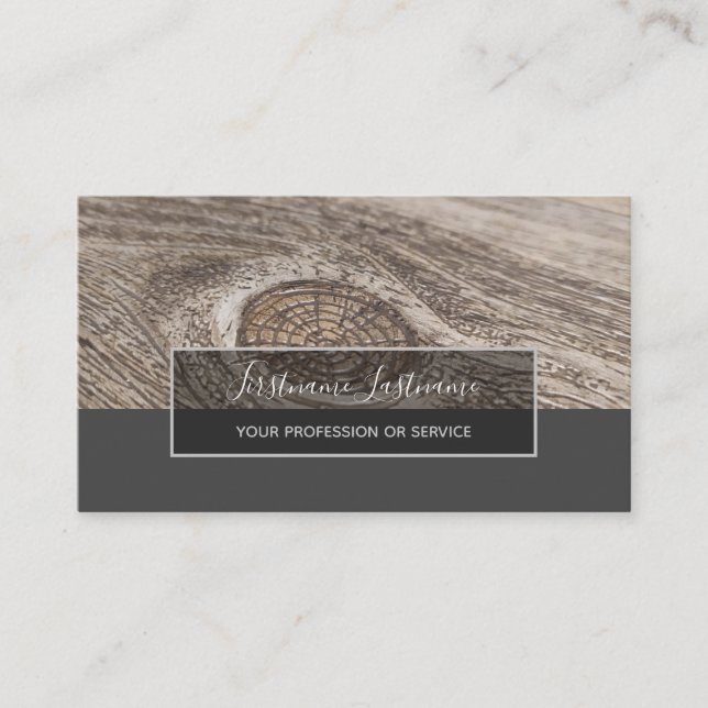 Rustic wood floor surface grey rectangle stripes business card (Front)