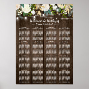 Rustic Wood Floral 16 Tables Wedding Seating Chart