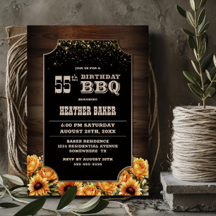 Rustic Wood Floral 55th Birthday BBQ Invitation