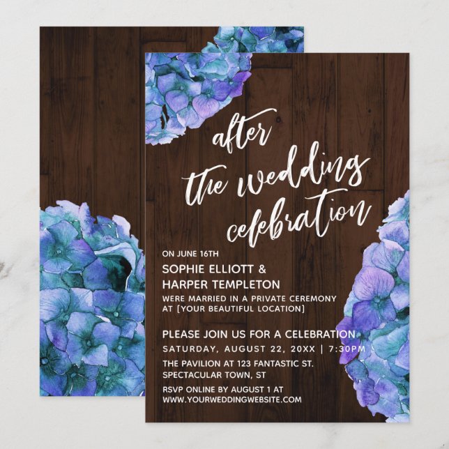 Rustic Wood & Floral After the Wedding Celebration Invitation (Front/Back)