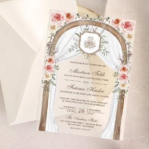 Rustic Wood Floral Arch Islamic Muslim Wedding Vellum Invitations