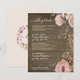 Rustic Wood Floral Blush Rose Gold Wedding Details Invitation