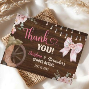 Rustic Wood Floral Boots or Bows Thank You Cards