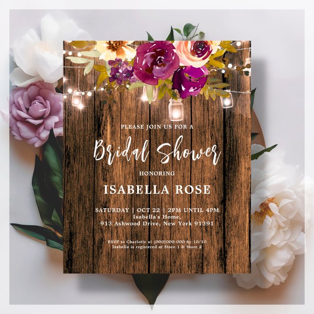 Rustic Wood Floral Bridal Shower Budget Invitation (Creator Uploaded)