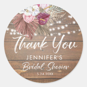 Rustic Wood Floral Bridal Shower Favours Classic Round Sticker