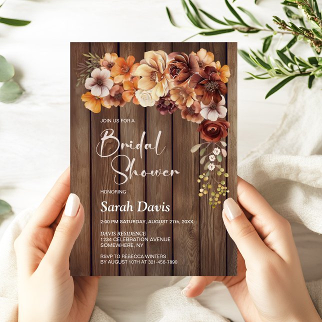 Rustic Wood Floral Bridal Shower Invitation (Creator Uploaded)