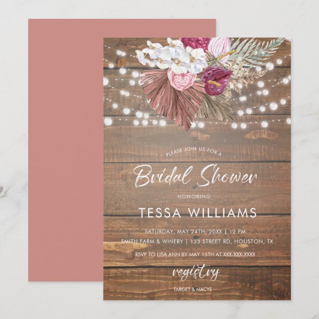 Rustic Wood Floral Bridal Shower Invitation (Front/Back)