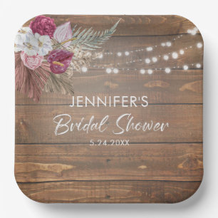 Rustic Wood Floral Bridal Shower  Paper Plate
