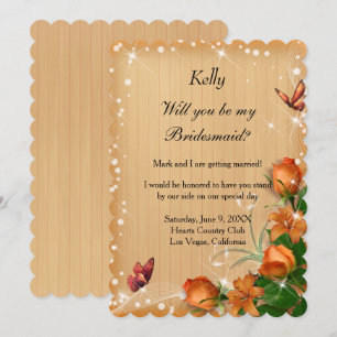 Rustic Wood Floral Butterfly Bridesmaid Invitation