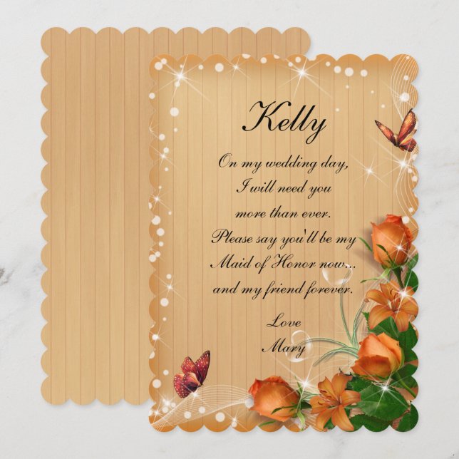 Rustic Wood Floral Butterfly Maid Of Honour Invitation (Front/Back)